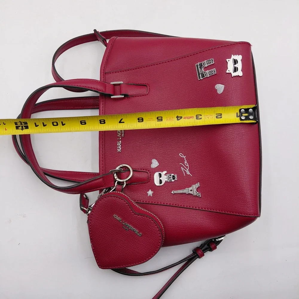 Karl Lagerfeld Paris Red Satchel Handbag Paris Charms Heart Coin Purse Crossbody